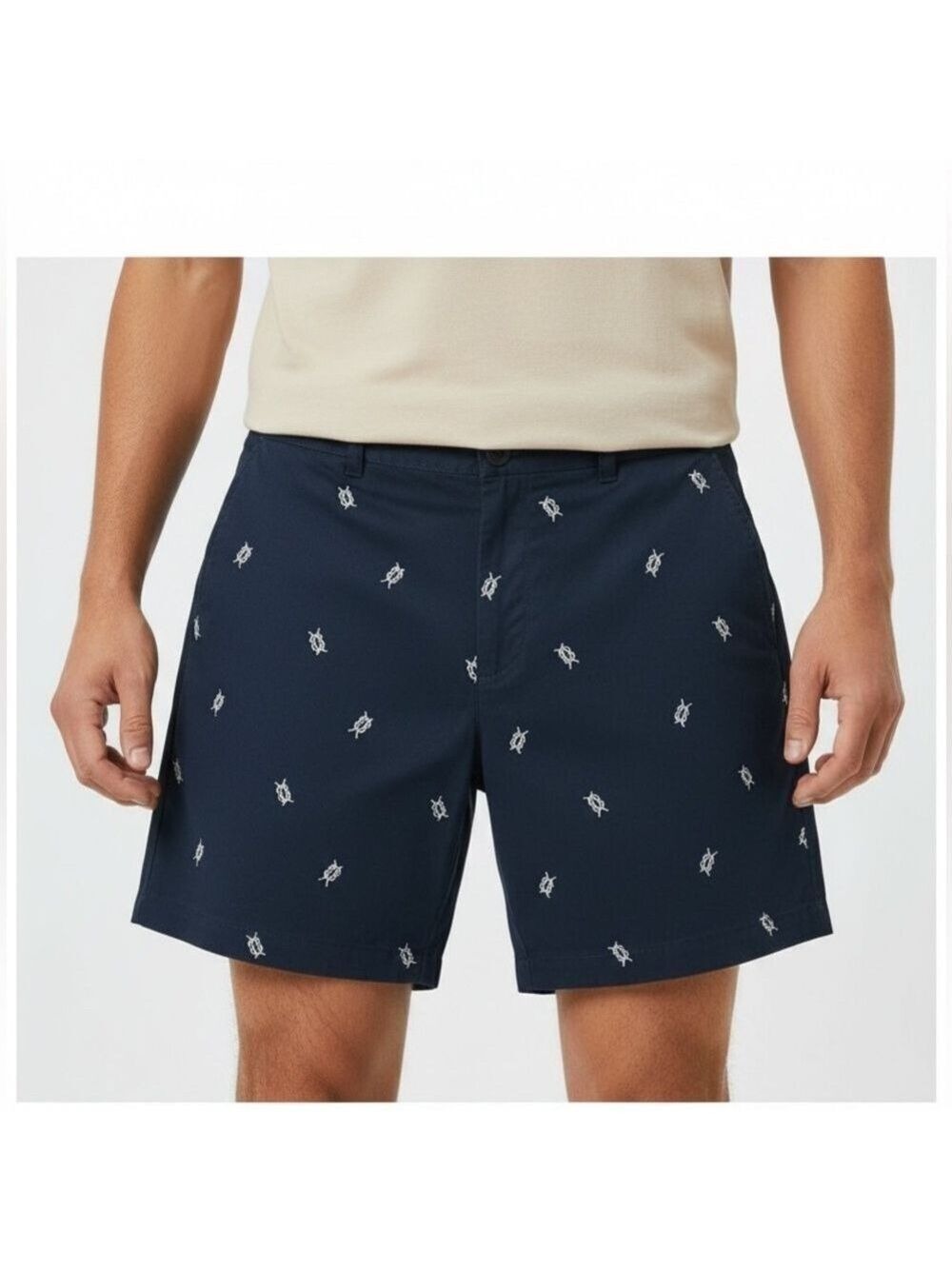 Club Room Nautical Flat Front 9” Chino Shorts Men’s 40 Waist Navy Blue